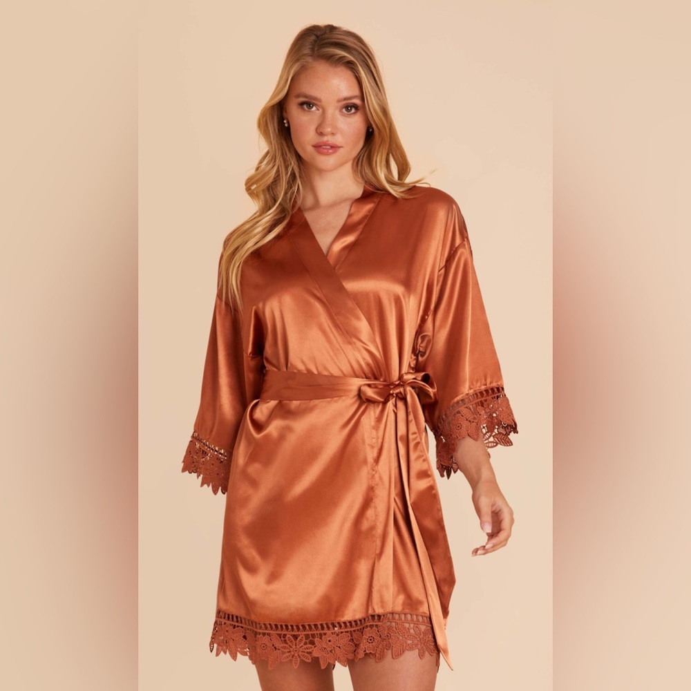Claudine Shiny Satin Robe - Terracotta